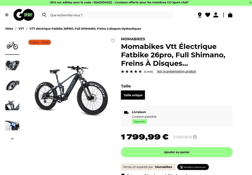 Marketplace GO sport B2C HYBRIDE PRODUITS SPORT VELOS CLICK AND COLLECT FRANCAISES Top Marketplaces