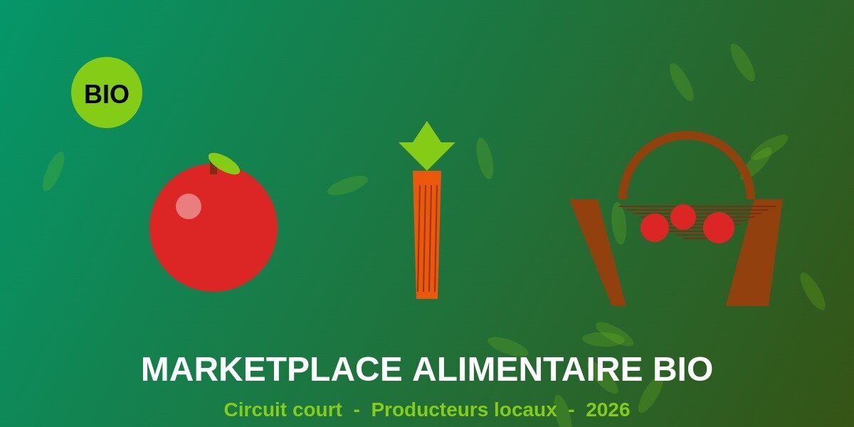 Marketplace alimentaire bio 2026 illustration pomme carotte panier bio circuit court producteurs