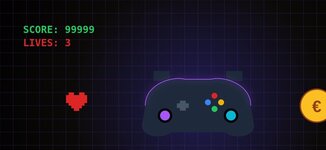 Top marketplaces gaming 2026 illustration manette joystick boutons pixel art coeur score neon